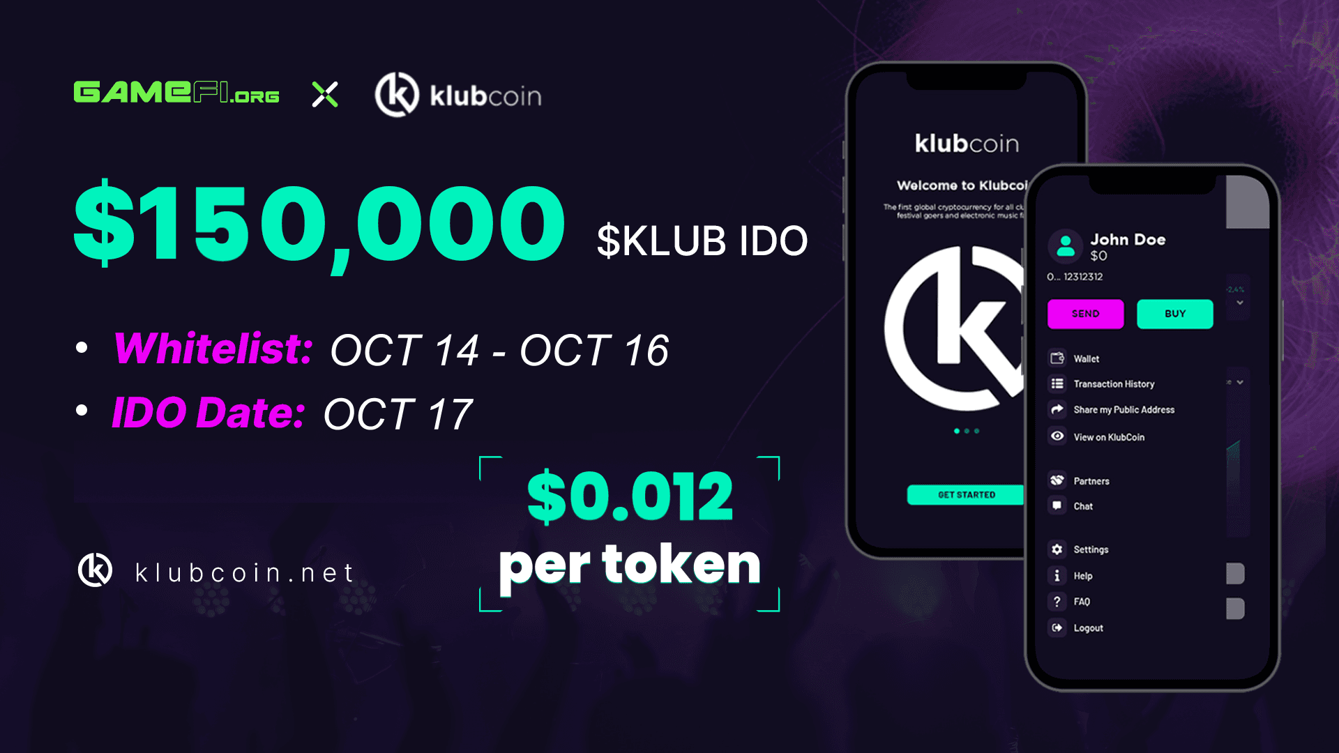 Jump into KlubCoin $150,000 IDO on GameFi.org: Join the Klub and Party!