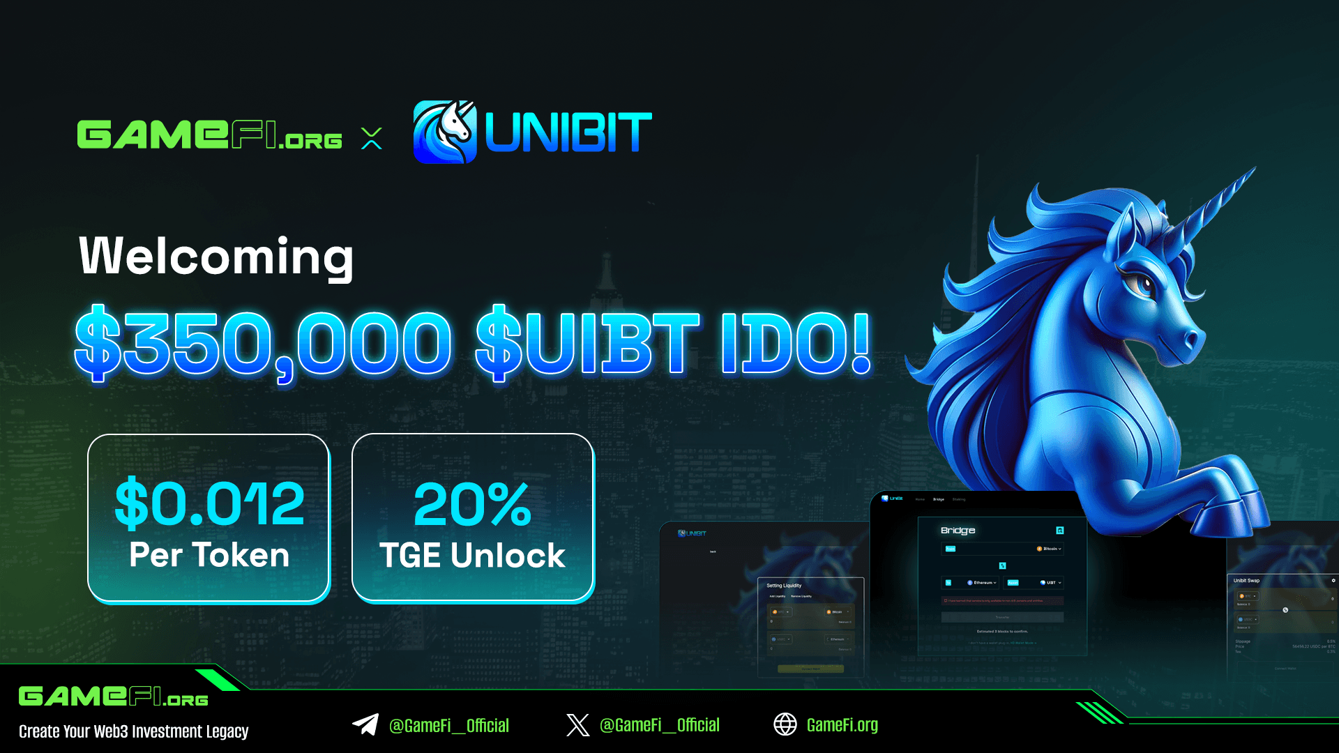 Connect BRC20 To All Major EVM Chains With UniBit - Join $350,000 $UIBT IDO on GameFi.org